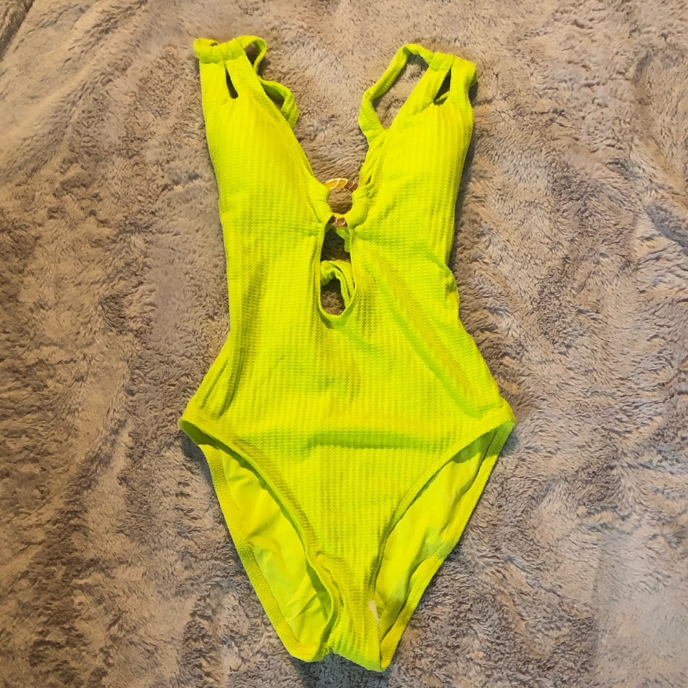BECCA BY REBECCA VIRTUE Women Small Lime Green One Piece Embellished Swimsuit